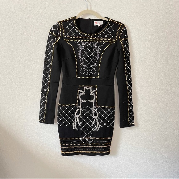 Black Bodycon Dress with Rhinestones - Picture 5 of 13